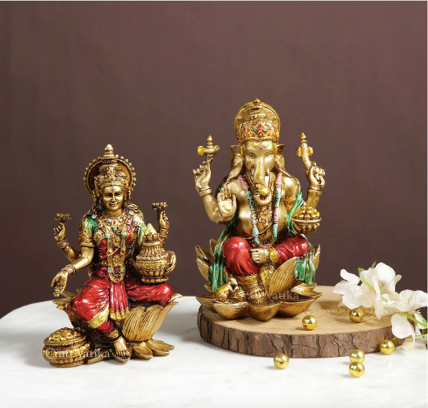 (Trending)Lakshmi Ganesha Idol Laxmi Ganesh Statue Home, Office, Diwali Pooja Gifts(Bronze Finish).